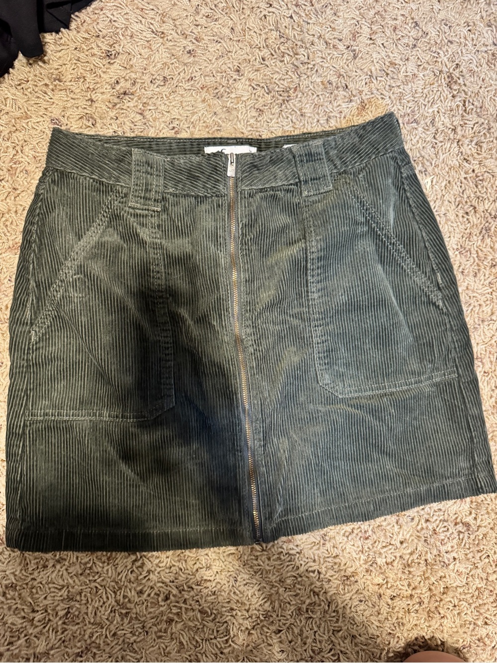 Hollister Olive Green Corduroy Zip-Front Mini Skirt